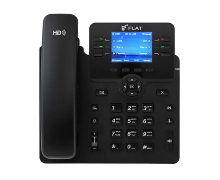 ФЛАТ-ПРО FLAT-PHONE B6P/RU, IP-телефон (6 SIP-аккаунтов, 2 порта 10/100/1000BASE-T (RJ-45), ЖК-дисплей, PoE, адаптер питания 220В, РЕЕСТР)